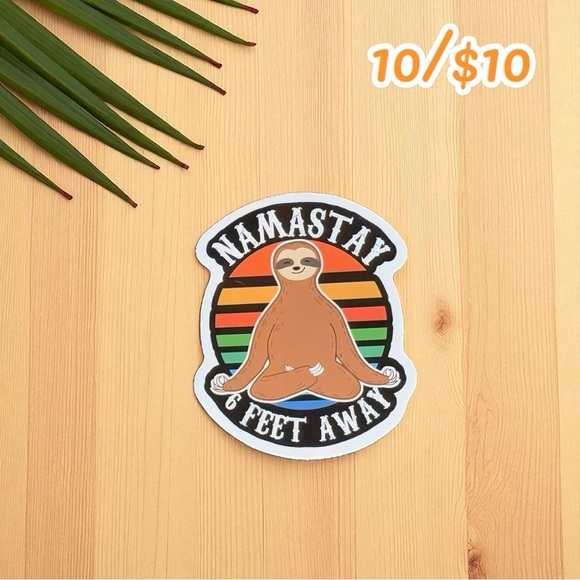 “Namastay 6 Feet Away” Sloth Yoga Sticker – 2.75” - Picture 1 of 1